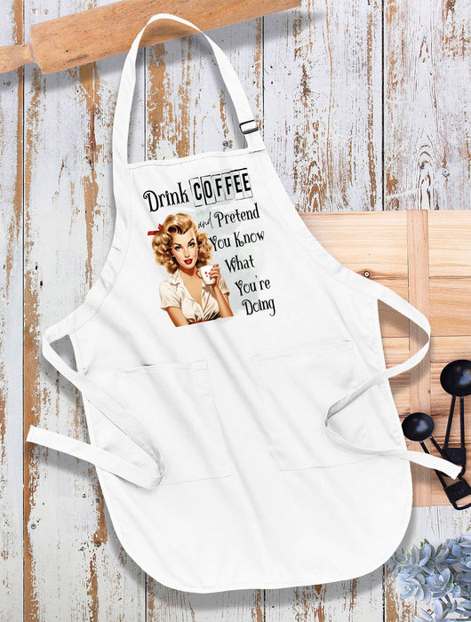 Drink Coffee Retro Housewife Funny Kitchen Cotton Apron