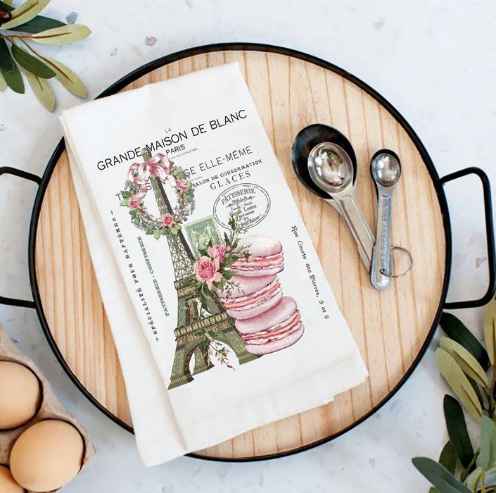 Vintage Paris France Pink Macarons Cotton Tea Towels