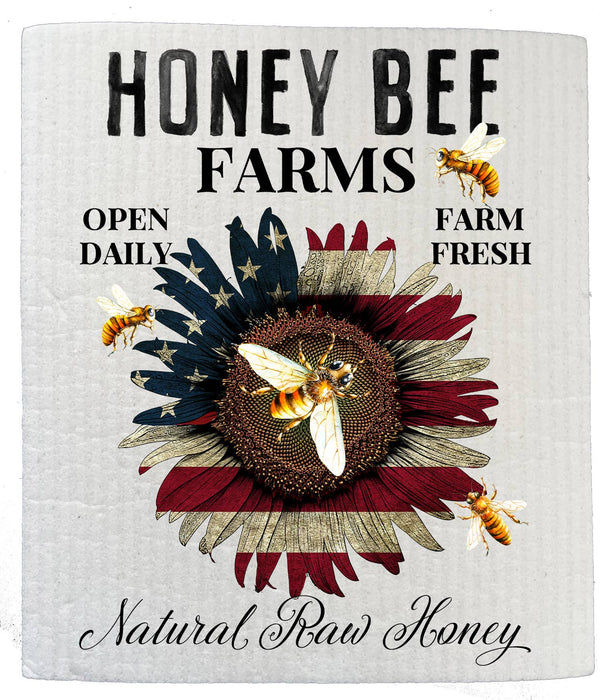 Honey Bee Patriotic Sunflower SWEDISH DISH CLOTH