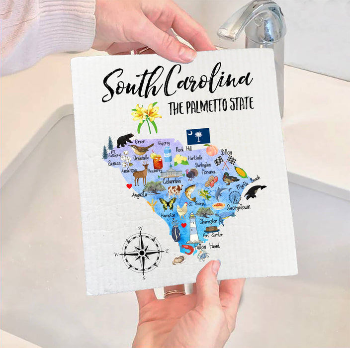 South Carolina State Map Souvenir SWEDISH DISH CLOTH