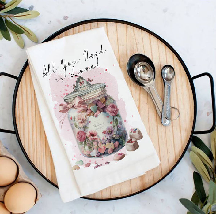 Valentine Candy Jar Need Love Flour Sack Tea Towel
