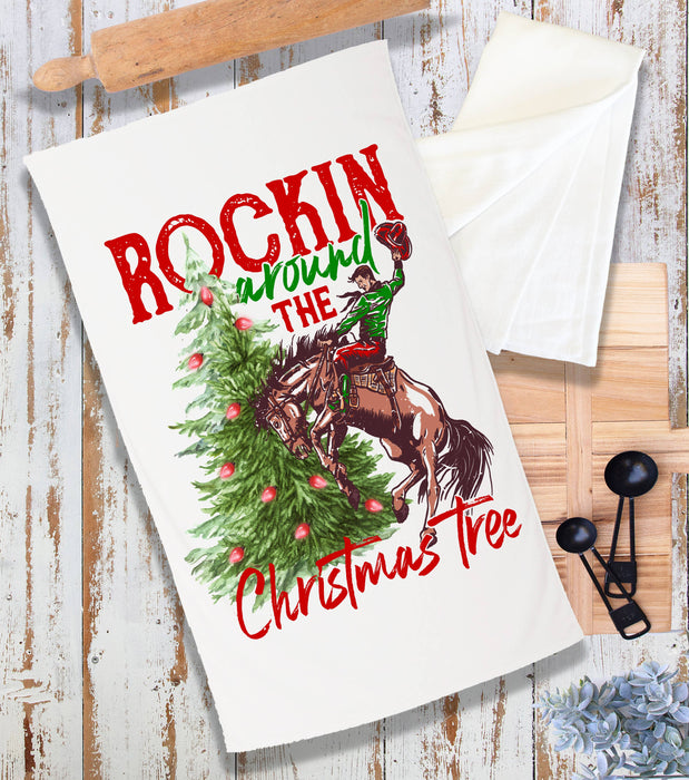 Rockin Around Christmas Tree Western Terry Cloth Towel