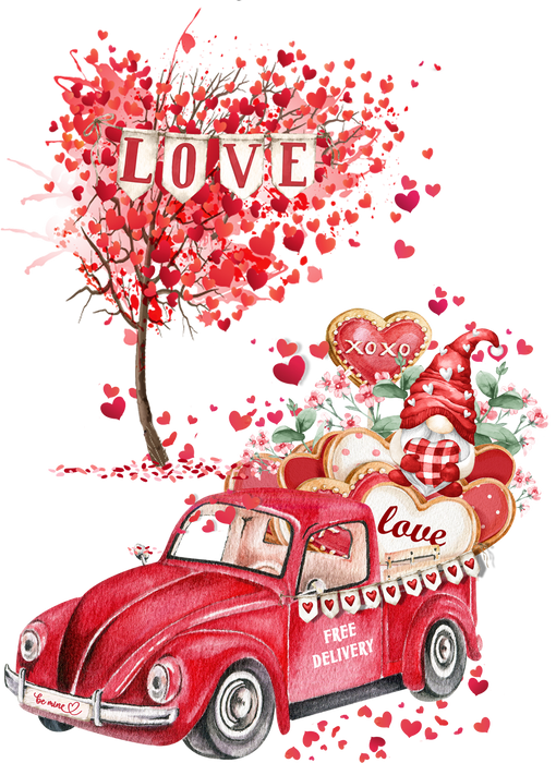 Valentine Gnome Red Truck Hearts