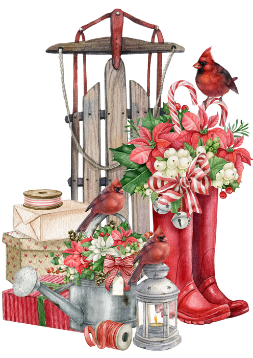Christmas Sleigh Red Boots Cardinal