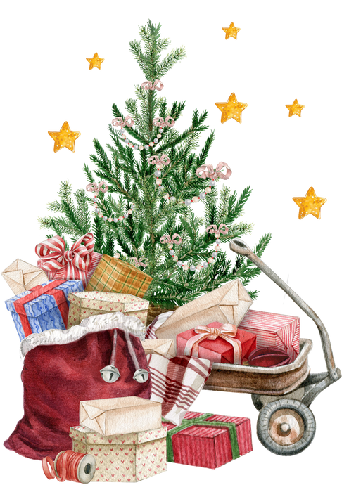 Christmas Tree Santa Red Wagon