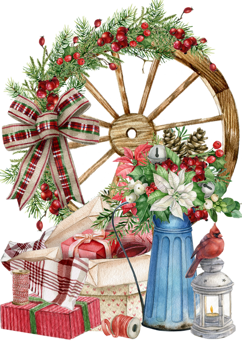 Christmas Wagon Wheel Present Cardinal
