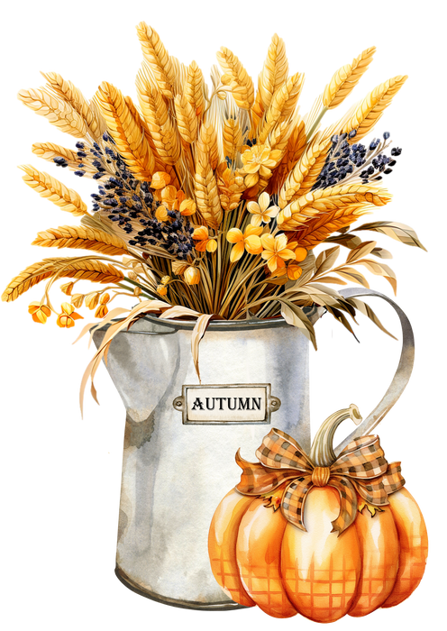 Fall Autumn Wheat Checkered Pumpkins