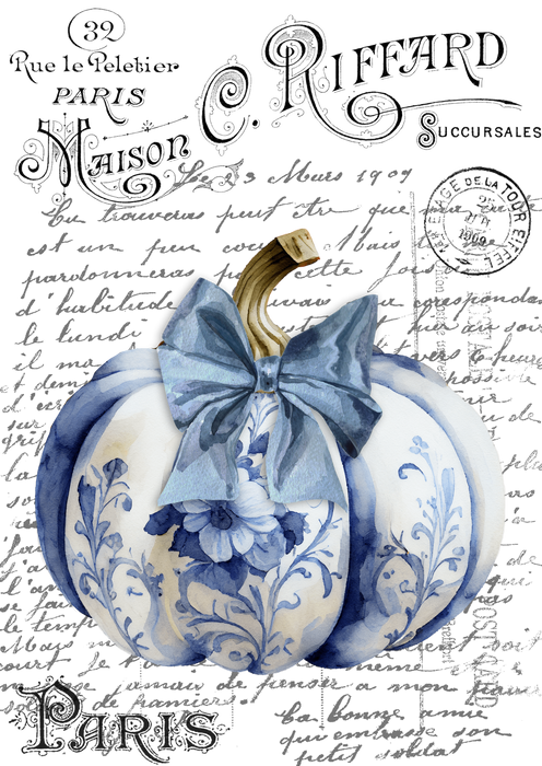 Autumn French Blue White Chinoiserie Pumpkins