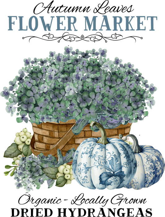 Autumn Blue White Pumpkins Hydrengeas