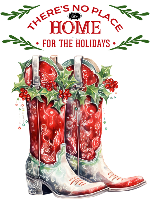 Christmas Holly Red Cowboy Boots Western