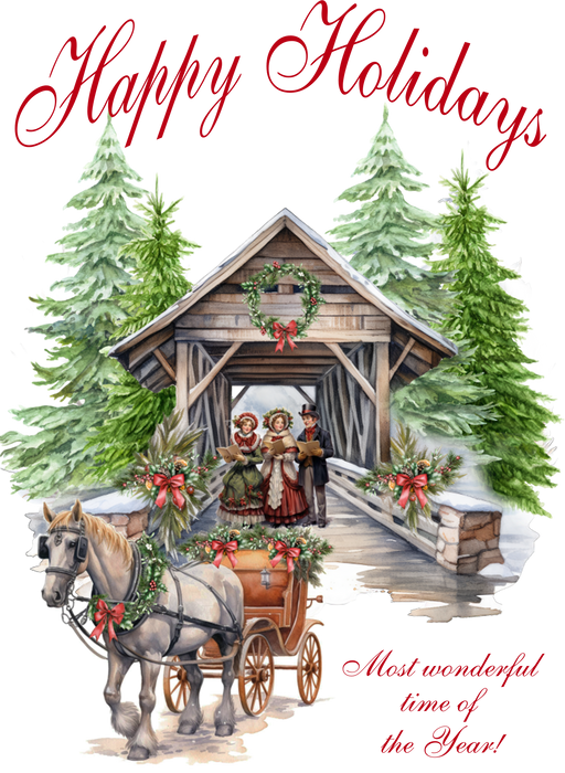 Christmas Cover Bridge Horse Carriage