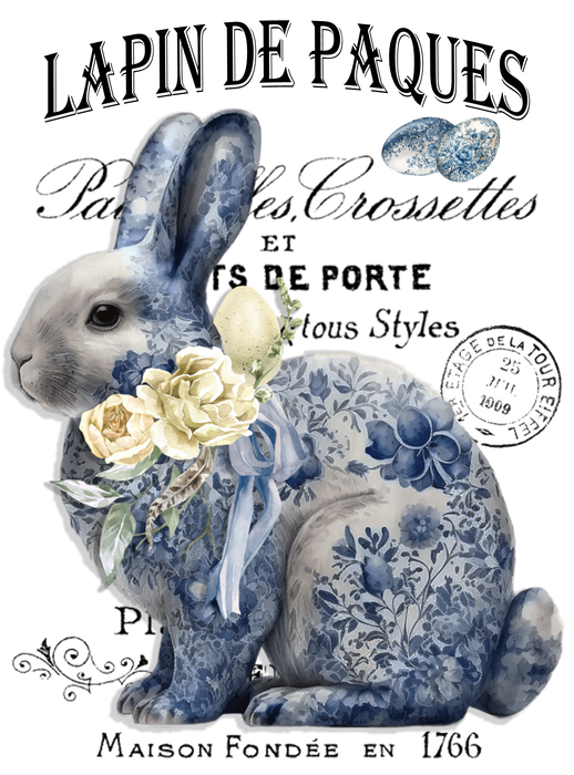 Easter Bunny Blue & White Chinoiserie