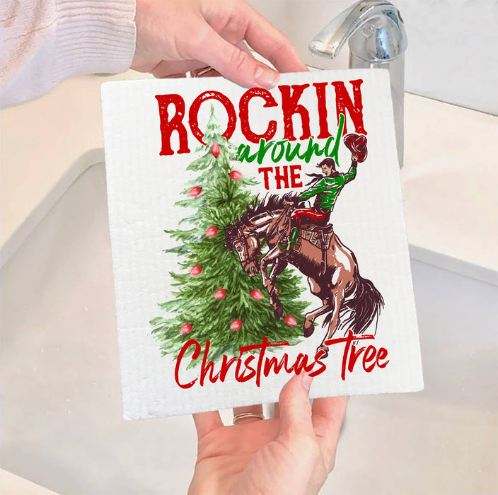 Rockin Around Christmas Tree Western SWEDISH DISH CLOTH