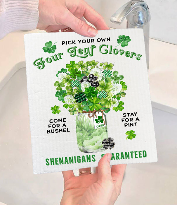 St Patrick's Four Leaf Clover Bouquet SWEDISH DISH CLOTH