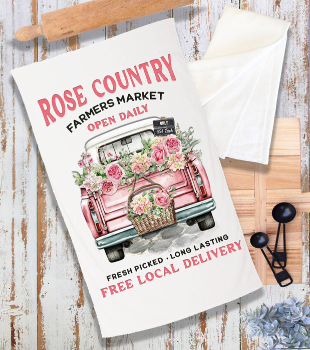 Country Rose Pink Pick Up Truck Terry Cloth Towel