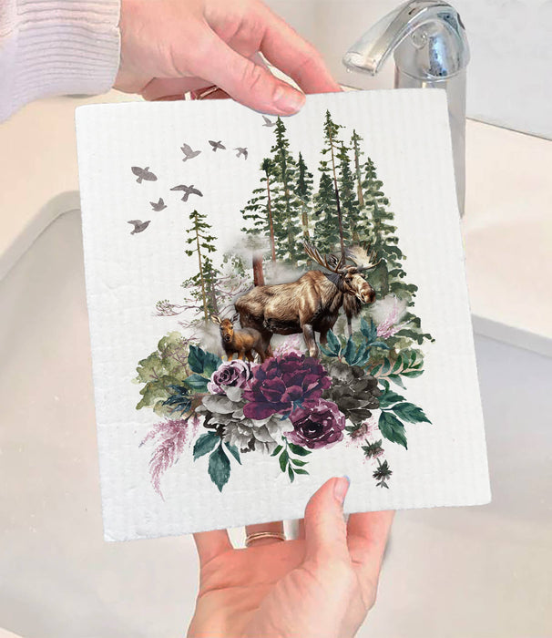 Moose Trees Mountains Wildlife SWEDISH DISH CLOTH
