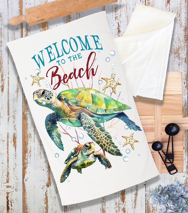 Coastal Sea Turtle Welcome to the Beach Terry Cloth Towel