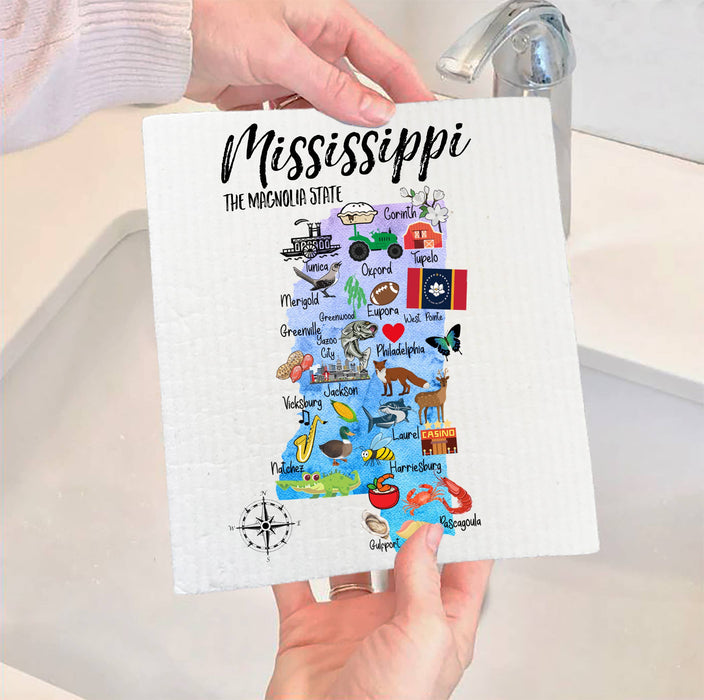 Mississippi State Map Souvenir SWEDISH DISH CLOTH