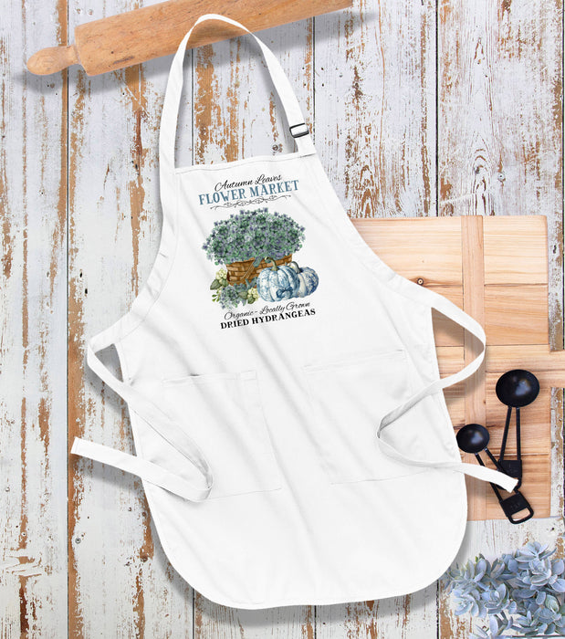 Autumn Blue White Pumpkins Hydrengeas Kitchen Cotton Apron