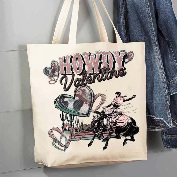 Howdy Valentine Western Cowboy 12 oz Canvas Tote Bag