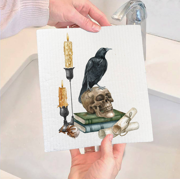 Halloween Black Crow Skull Candles SWEDISH DISH CLOTH