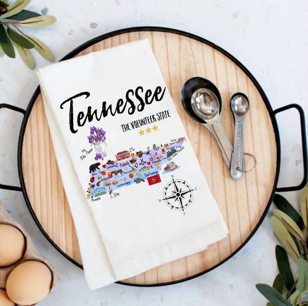 Tennessee State Map Souvenir Cotton Tea Towel
