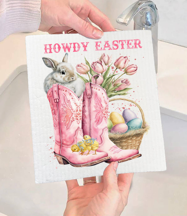 Howdy Easter Cowboy Boots Western SWEDISH DISH CLOTH