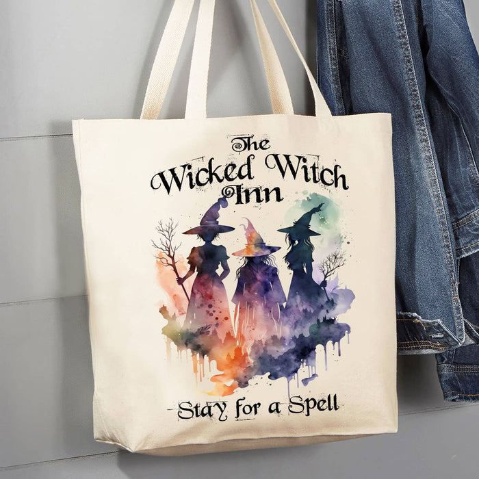 Halloween Stay for a Spell Witches 12 oz Canvas Tote Bag