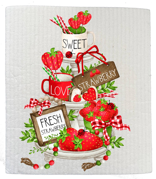 Sweet Fresh Strawberries Tiered Tray SWEDISH DISH CLOTH