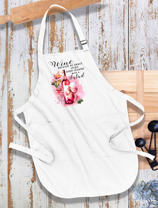 Wine No Story Starts with Salad Funny Kitchen Cotton Apron