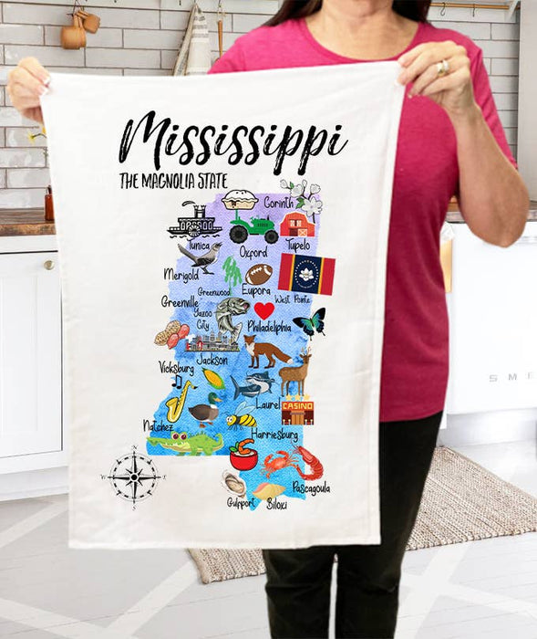 Mississippi State Map Souvenir Kitchen Terry Cloth Towel