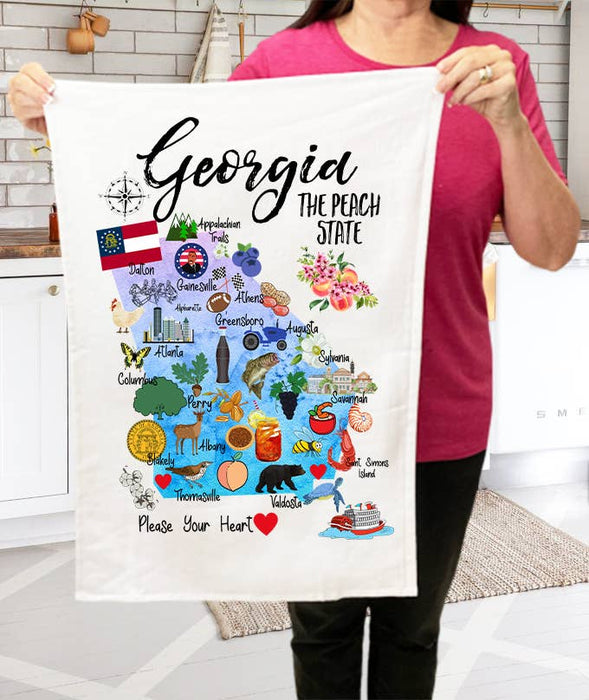Georgia State Map Souvenir Kitchen Terry Cloth Towels