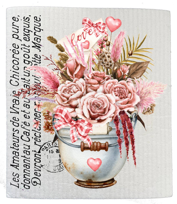 Valentine French Love Boho Flower SWEDISH DISH CLOTHS