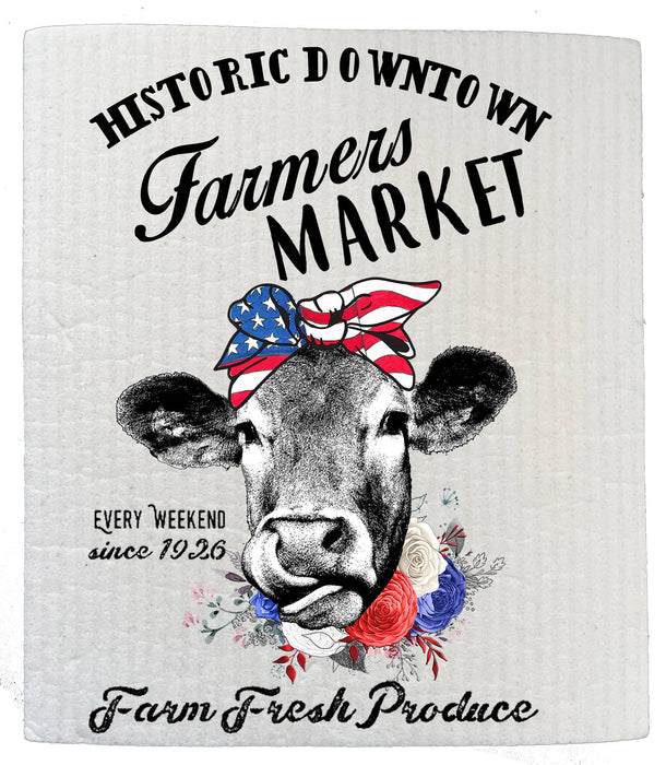 Farmers Market Patriotic Cow SWEDISH DISH CLOTH