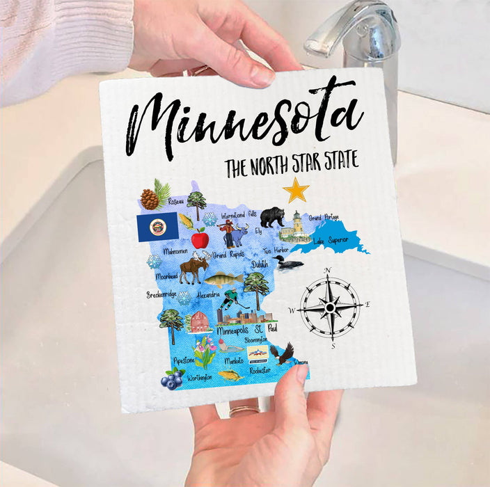 Minnesota State Map Souvenir SWEDISH DISH CLOTH