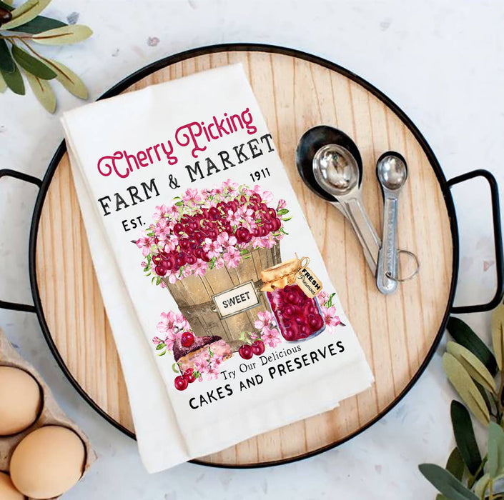 Farmer Market Sweet Cherries Kitchen Cotton Tea Towels