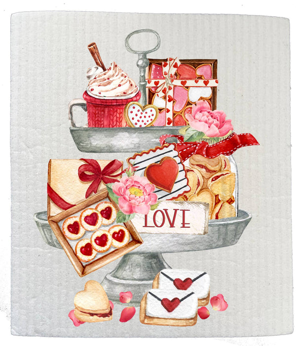 Valentine 2 Tier Tray Cookies Sweets SWEDISH DISH CLOTHS