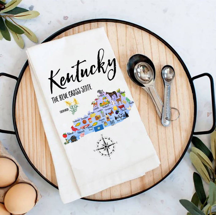 Kentucky State Map Souvenir Cotton Tea Towel