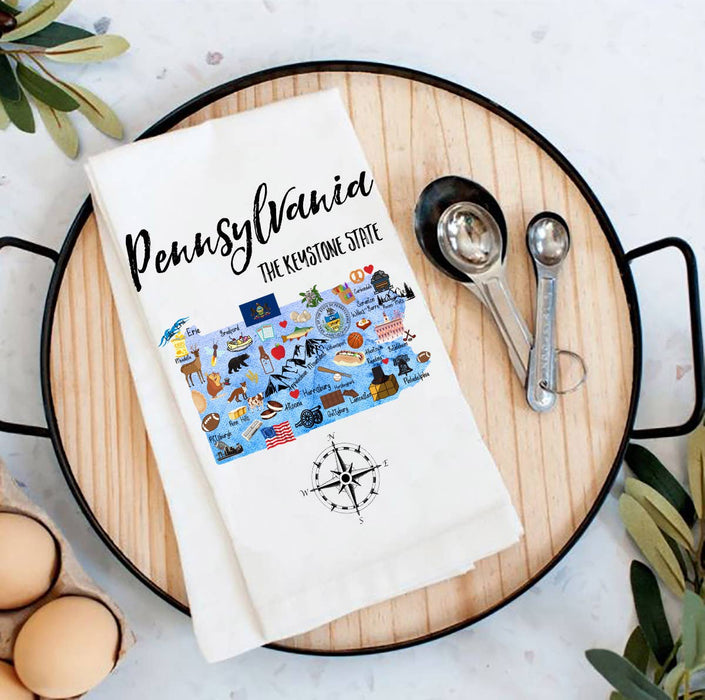 Pennsylvania State Map Souvenir Cotton Tea Towel
