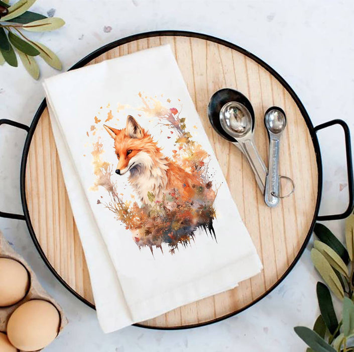 Red Fox Animal Hunting Flour Sack Tea Towel