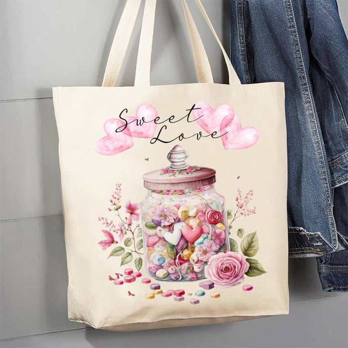Valentine Candy Jar Sweet Love Heart 12 oz Canvas Tote Bag