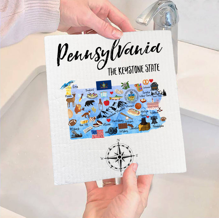 Pennsylvania State Map Souvenir SWEDISH DISH CLOTH