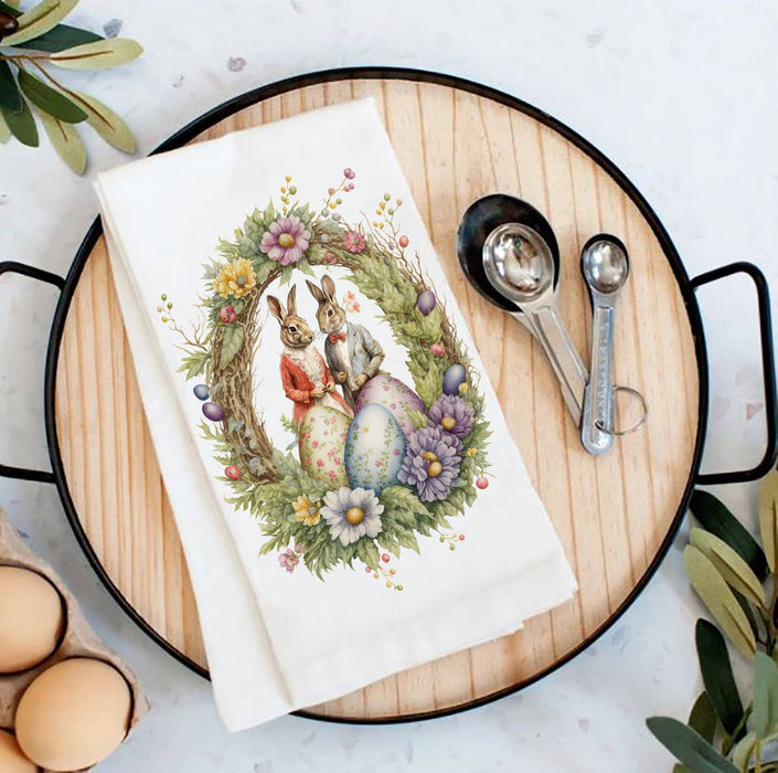 Easter Vintage Victorain Bunnies Flour Sack Tea Towel