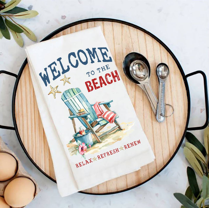 Coastal Welcome to the Beach Flour Sack Tea Towel