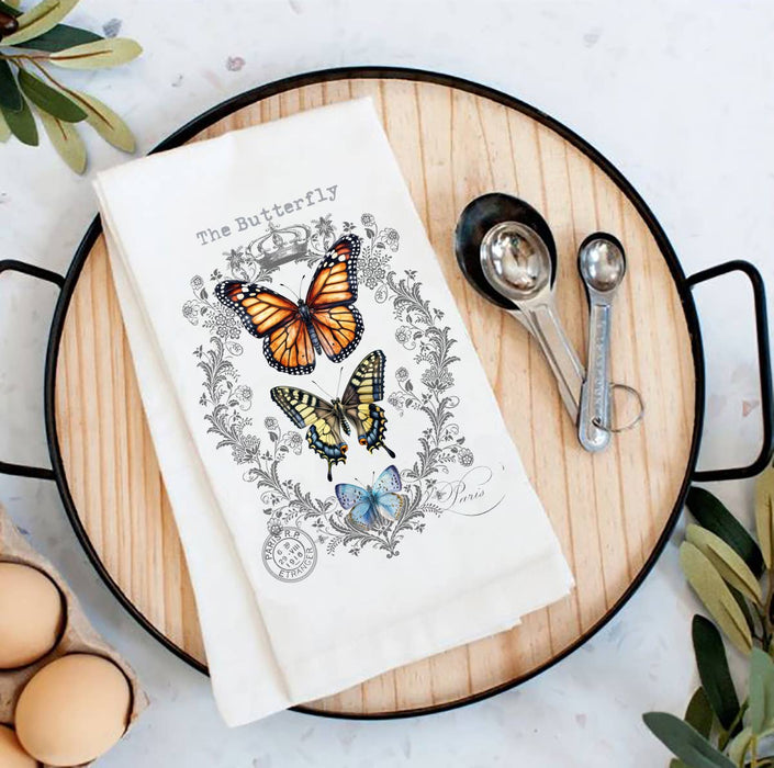 Vintage Butterflies Paris Flour Sack Tea Towel