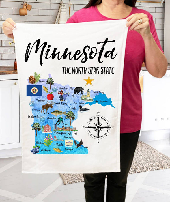 Minnesota State Map Souvenir Kitchen Terry Cloth Towels