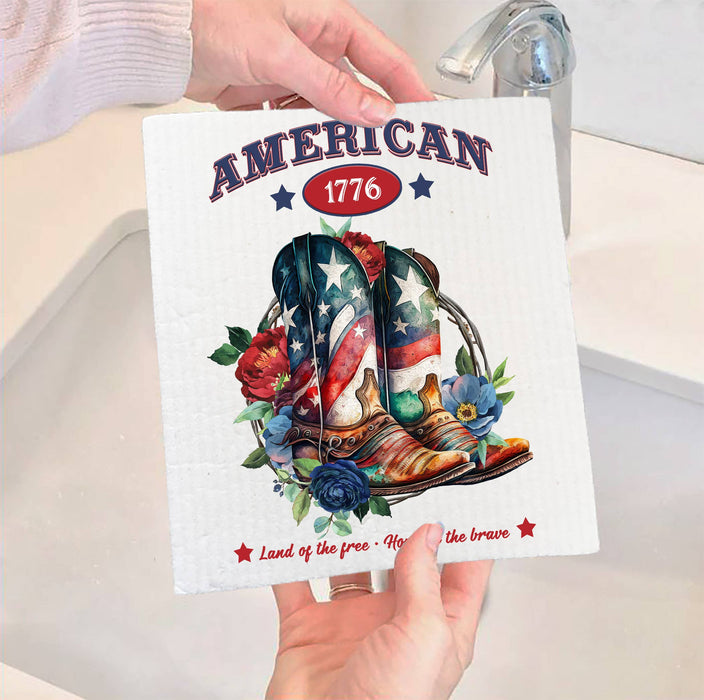 American Patriotic Western Cowboy Boots SWEDISH DISH CLOTH