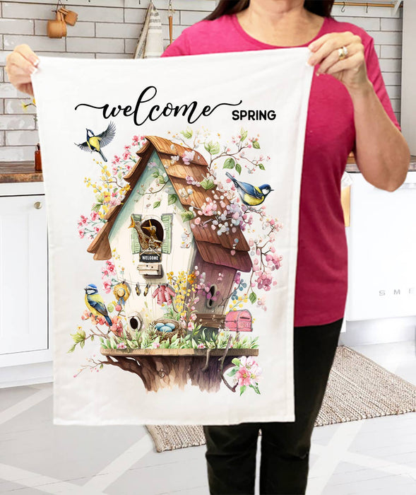 Welcome Spring Bird House Flowers Terry Cloth Towels