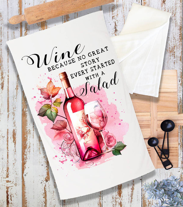 Wine No Story Starts with Salad Funny Terry Cloth Towel
