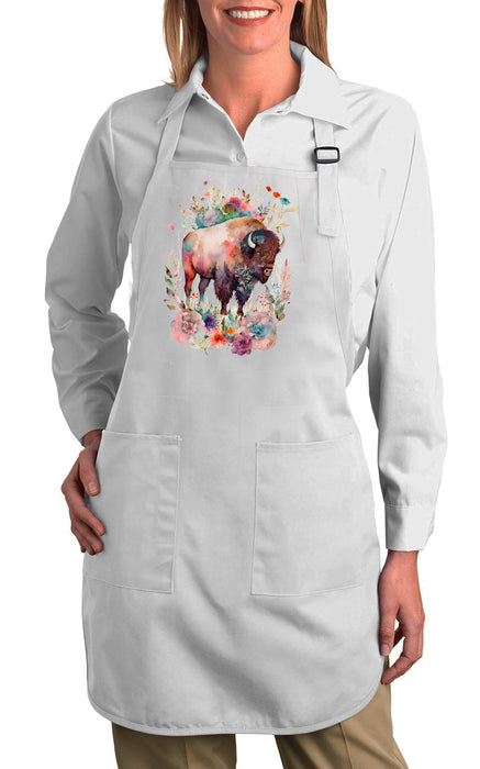 Western Buffalo Colorful Flowers  Kitchen Cotton Apron